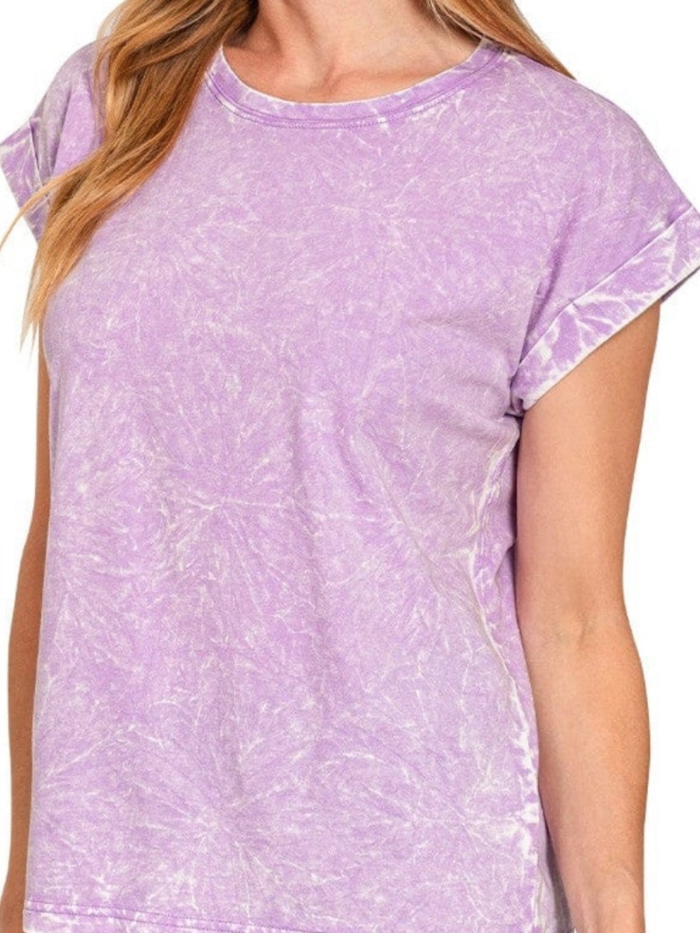 Women’s Mineral Wash Lavender Short Sleeve slightly cropped